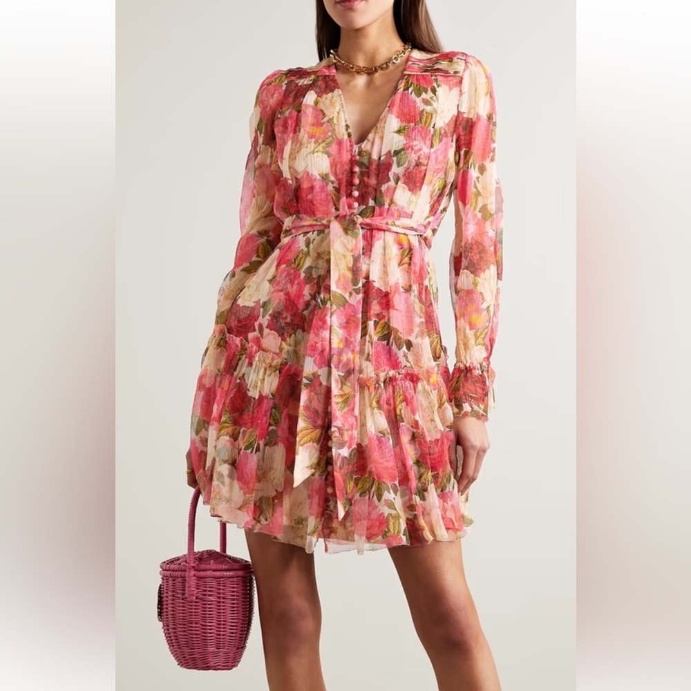 Zimmermann floral red Pink Peonies Dress, Silk size 2